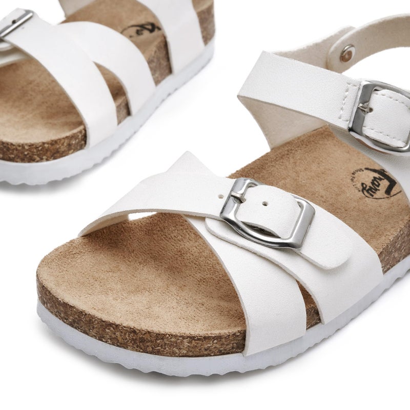 Trary Girls White Sandals Open Toe Casual Summer Shoes with Cork Footbed Cute Sandals for Girls, Little Kids Size 13 - Image 4